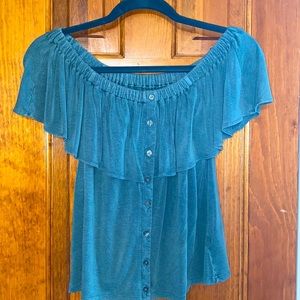 Very cute off the shoulder, button down top